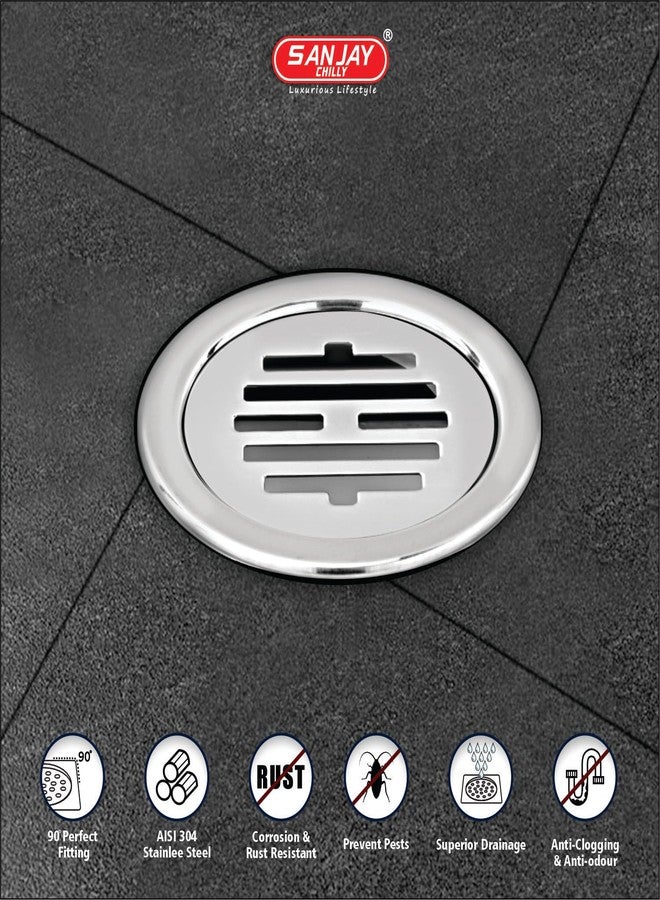 Sanjay Chilly Classic Round Floor Drain 4 INCH for Bathroom 304 Grade Stainless Steel Kitchen Floor Washbasin Bathtub Laundry Waste Water Drainer Strainer (Round Classic Silver 4 INCH) - Image 2